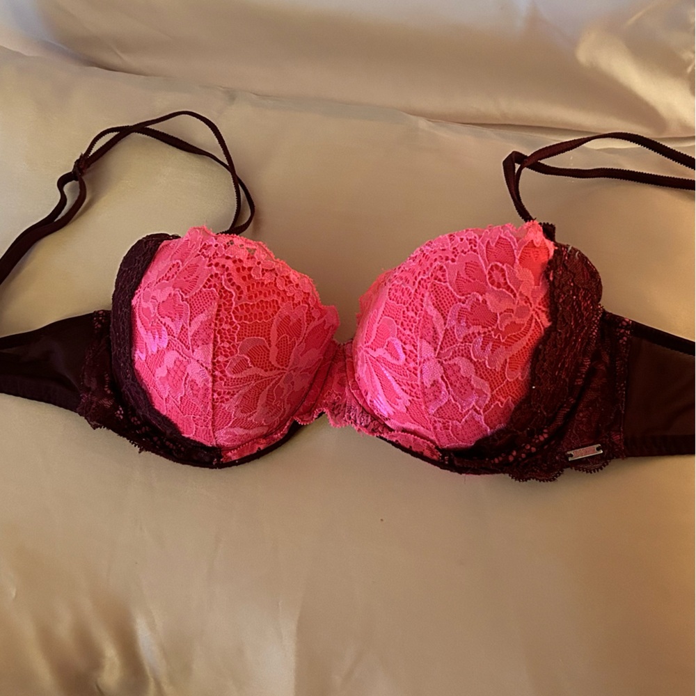 Pink and Burgundy Lace Bra